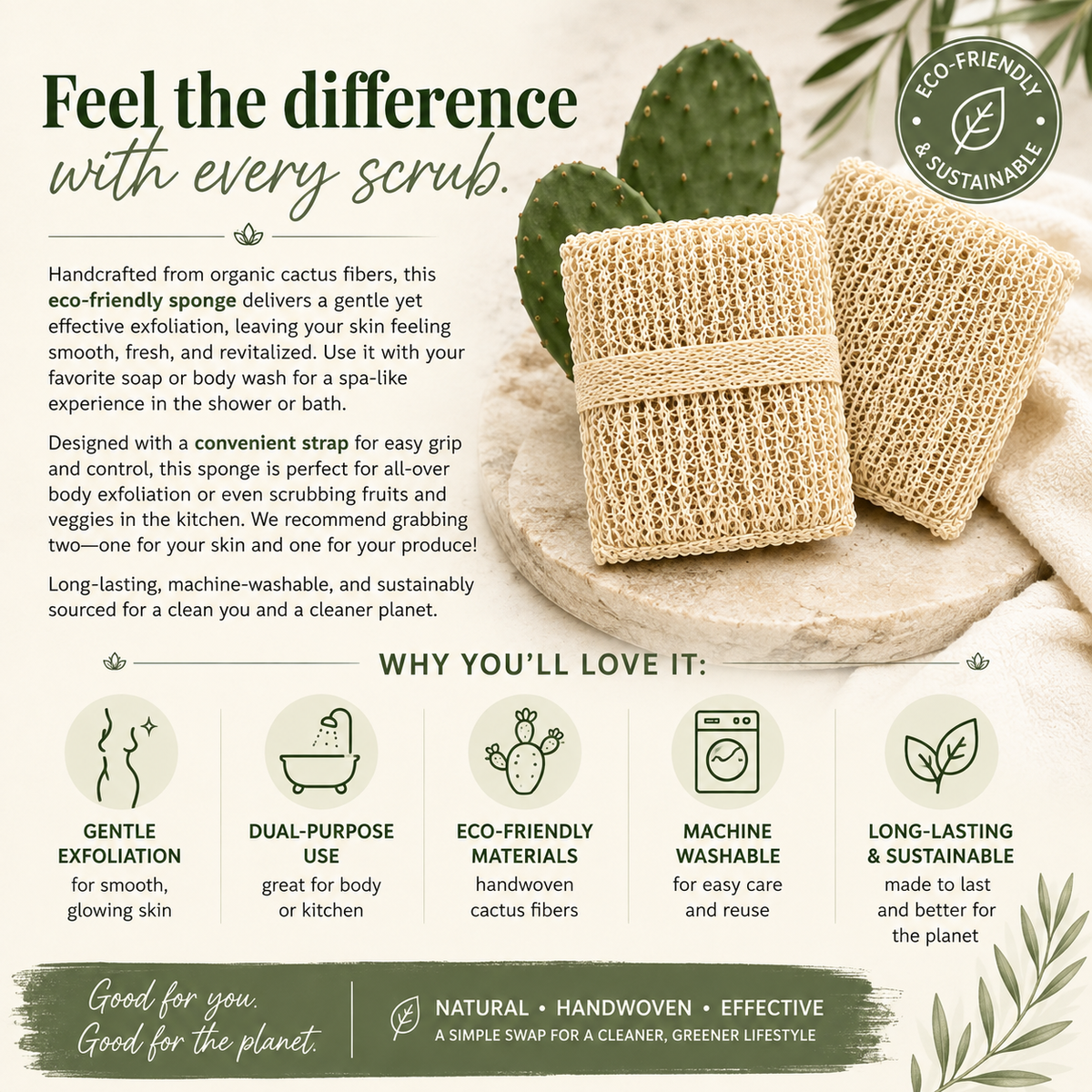 Ayate Cactus Fiber Exfoliating Sponge – Handwoven & Organic 🌵