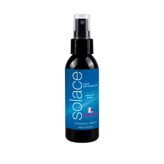 Solace hair detangler spray bottle on a white background